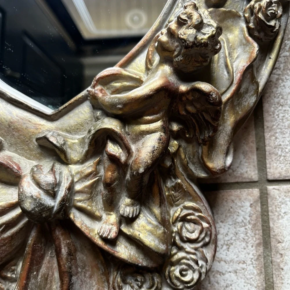Vintage cherubs angels Gold Heart-Shaped Wall Mirror